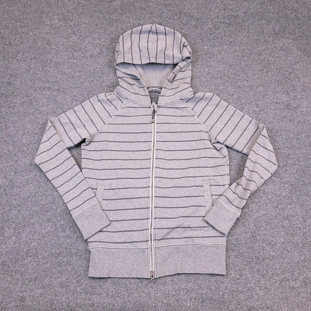 Lululemon Scuba Hoodie Womens Sz 4 Gray Striped Full Zip Sweatshirt Jacket